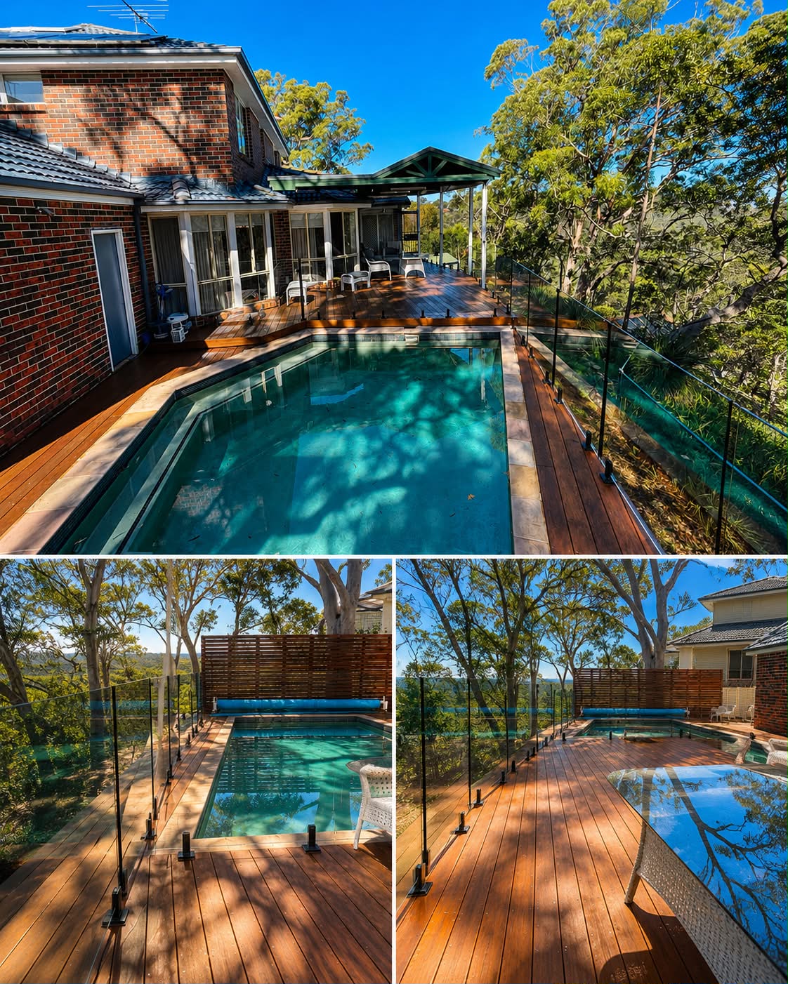 Pool decking with glass fencing